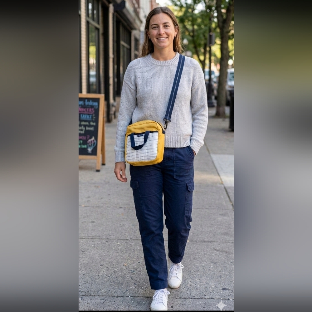 🫰🏼Re-Sails Newport Sailboat Cloth Yellow, Navy, and White Sail Bag